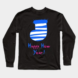 Striped Felt Christmas Stocking. Happy New Year! Long Sleeve T-Shirt